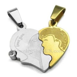 Collana Con Ciondolo A Forma Di Cuore Diviso In Titanio Per Coppie (Catena Libera) (Un Paio)