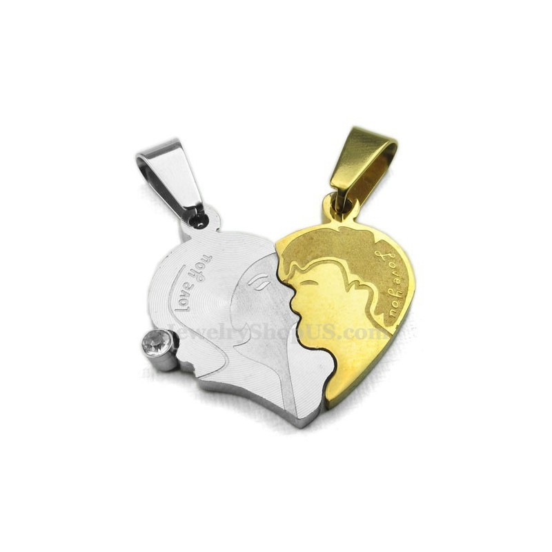 Collana Con Ciondolo A Forma Di Cuore Diviso In Titanio Per Coppie (Catena Libera) (Un Paio) Collana Con Ciondolo A Forma Di Cuore Diviso In Titanio Per Coppie (Catena Libera) (Un Paio)