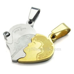 Collana Con Ciondolo A Forma Di Cuore Diviso In Titanio Per Coppie (Catena Libera) (Un Paio)