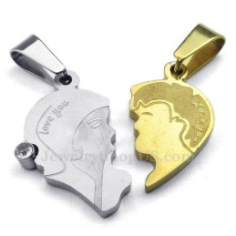 Collana Con Ciondolo A Forma Di Cuore Diviso In Titanio Per Coppie (Catena Libera) (Un Paio)