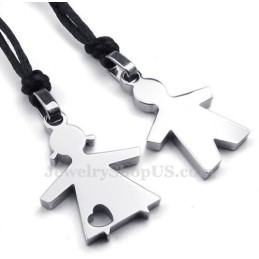 Collana Con Ciondolo In Titanio E Argento Per Lui E Per Lei (Catena Libera) (Un Paio)