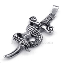 Collana Con Ciondolo A Forma Di Spada E Serpente In Titanio (Catena Gratuita)