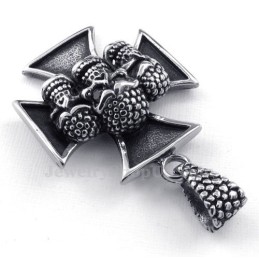 Collana Con Ciondolo A Forma Di Teschio In Titanio Con Croce (Catena Gratuita)