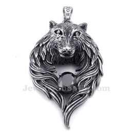 Collana Con Ciondolo A Forma Di Lupo In Titanio E Zircone Nero (Catena Libera)