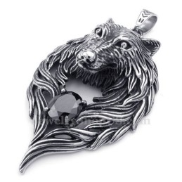 Collana Con Ciondolo A Forma Di Lupo In Titanio E Zircone Nero (Catena Libera)