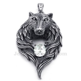 Collana Con Ciondolo A Forma Di Lupo In Titanio E Zircone Bianco (Catena Libera)