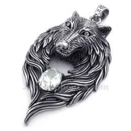Collana Con Ciondolo A Forma Di Lupo In Titanio E Zircone Bianco (Catena Libera)