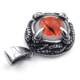 Collana Con Ciondolo In Titanio Con Occhio Di Gatto Rosso (Catena Gratuita)