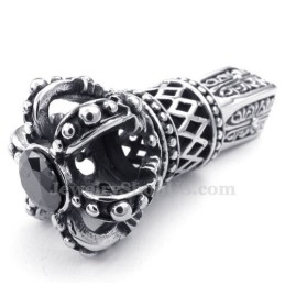 Collana Con Ciondolo A Corona Imperiale In Titanio E Zircone Nero (Catena Libera)