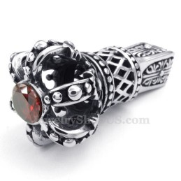 Collana Con Ciondolo A Corona Imperiale In Titanio E Zircone Rosso (Catena Libera)