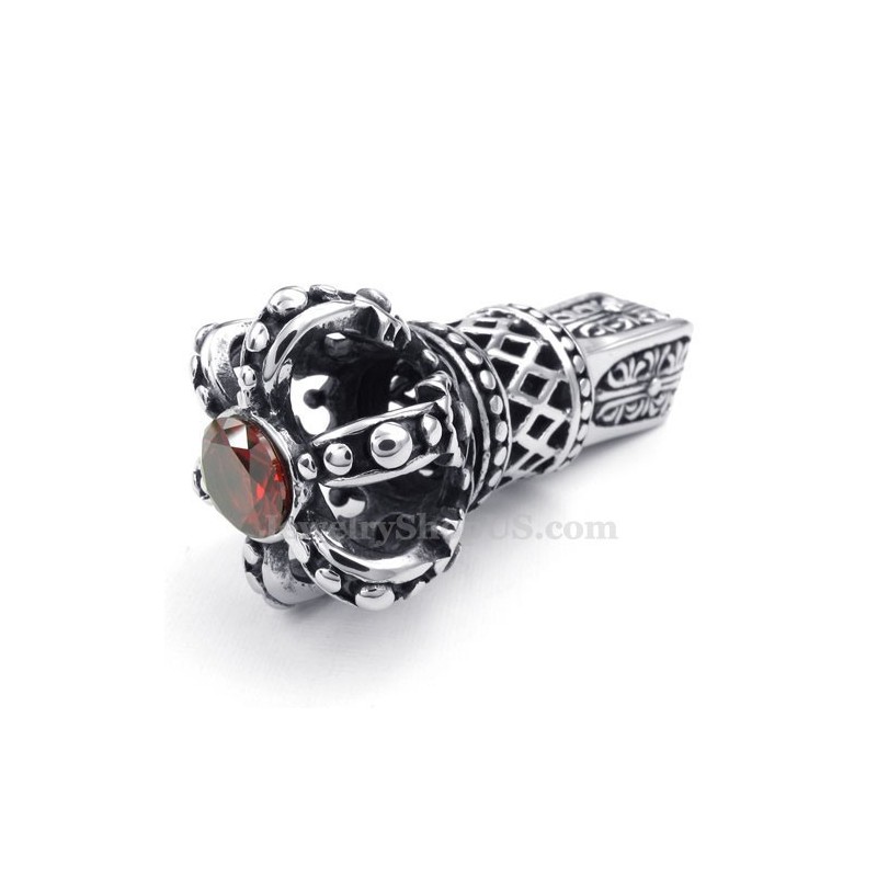 Collana Con Ciondolo A Corona Imperiale In Titanio E Zircone Rosso (Catena Libera) Collana Con Ciondolo A Corona Imperiale In Titanio E Zircone Rosso (Catena Libera)