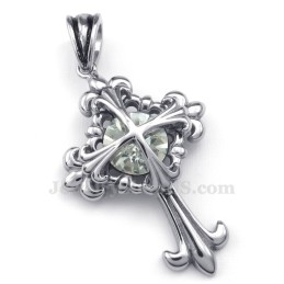 Collana Con Ciondolo A Croce Con Fiore In Titanio E Zircone Bianco (Catena Libera)