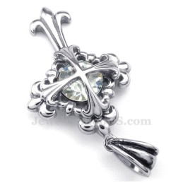 Collana Con Ciondolo A Croce Con Fiore In Titanio E Zircone Bianco (Catena Libera)