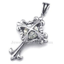 Collana Con Ciondolo A Croce Con Fiore In Titanio E Zircone Bianco (Catena Libera)