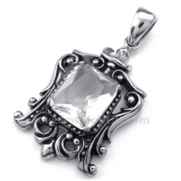 Collana Con Ciondolo In Titanio Con Zircone Bianco (Catena Libera)