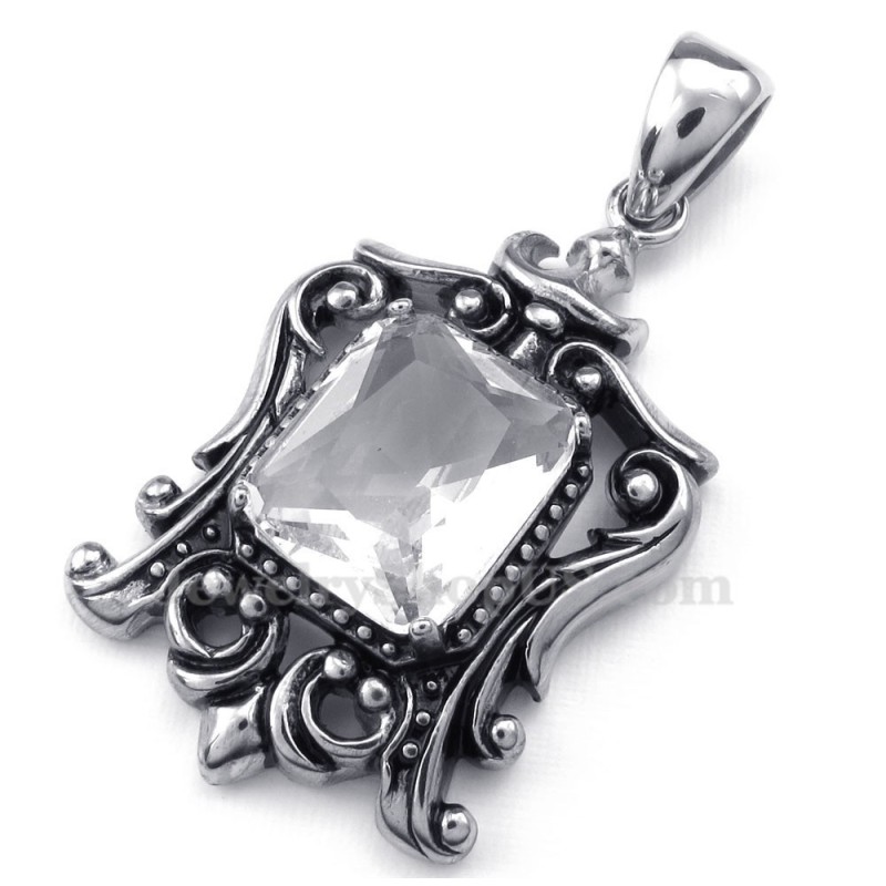 Collana Con Ciondolo In Titanio Con Zircone Bianco (Catena Libera) Collana Con Ciondolo In Titanio Con Zircone Bianco (Catena Libera)