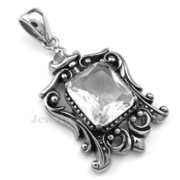Collana Con Ciondolo In Titanio Con Zircone Bianco (Catena Libera)