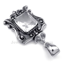 Collana Con Ciondolo In Titanio Con Zircone Bianco (Catena Libera)