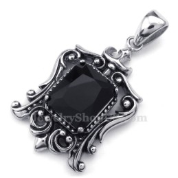 Collana Con Ciondolo In Titanio Con Zircone Nero (Catena Libera)