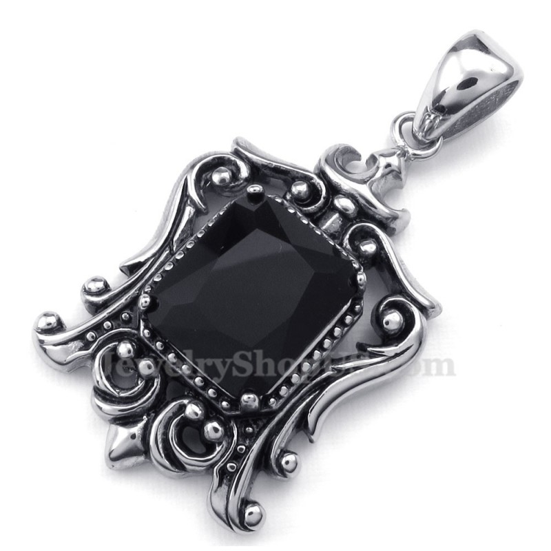 Collana Con Ciondolo In Titanio Con Zircone Nero (Catena Libera) Collana Con Ciondolo In Titanio Con Zircone Nero (Catena Libera)