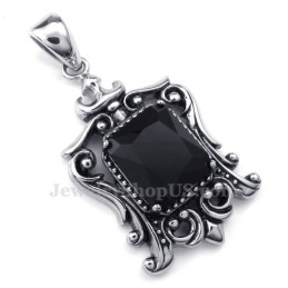 Collana Con Ciondolo In Titanio Con Zircone Nero (Catena Libera)