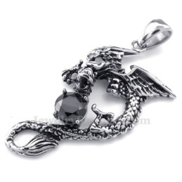 Collana Con Ciondolo Pterosauro In Titanio E Zircone Nero (Catena Libera)
