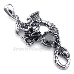 Collana Con Ciondolo Pterosauro In Titanio E Zircone Nero (Catena Libera)