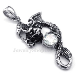 Collana Con Ciondolo Pterosauro In Titanio E Zircone Bianco (Catena Libera)