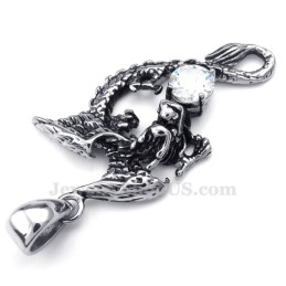 Collana Con Ciondolo Pterosauro In Titanio E Zircone Bianco (Catena Libera)