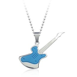 Ciondolo In Titanio Con Chitarra Blu Alla Moda - Catena Gratuita