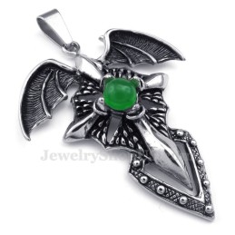 Collana Con Ciondolo A Forma Di Pterosauro In Titanio Con Perline Verdi (Catena Libera)