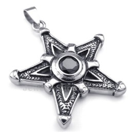 Collana Con Ciondolo A Forma Di Stella Portafortuna In Titanio E Zircone Nero (Catena Libera)