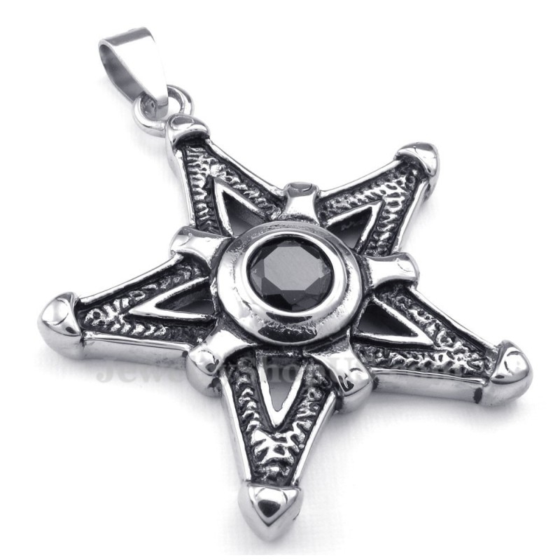 Collana Con Ciondolo A Forma Di Stella Portafortuna In Titanio E Zircone Nero (Catena Libera) Collana Con Ciondolo A Forma Di Stella Portafortuna In Titanio E Zircone Nero (Catena Libera)