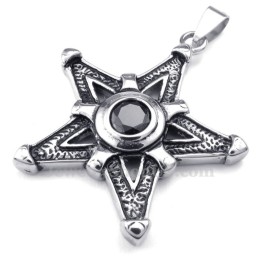 Collana Con Ciondolo A Forma Di Stella Portafortuna In Titanio E Zircone Nero (Catena Libera)