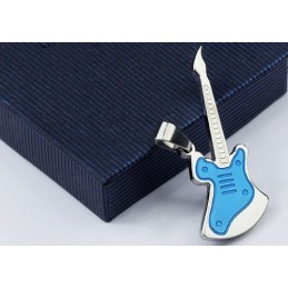 Ciondolo In Titanio Con Chitarra Blu Alla Moda - Catena Gratuita