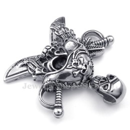 Collana Con Ciondolo A Forma Di Teschio Corsaro In Titanio (Catena Libera)