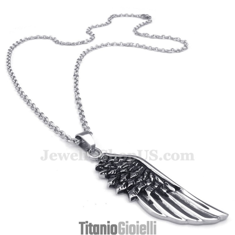 Collana Con Ciondolo Piumaggio In Titanio (Catena Libera)