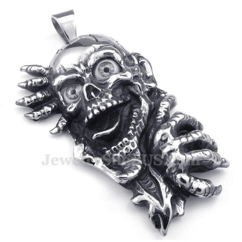 Collana Con Ciondolo A Forma Di Teschio In Titanio Con Occhi Neri (Catena Gratuita) Collana Con Ciondolo A Forma Di Teschio In Titanio Con Occhi Neri (Catena Gratuita)
