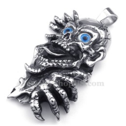 Collana Con Ciondolo A Forma Di Teschio Con Occhi Blu In Titanio (Catena Gratuita)