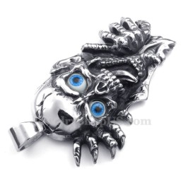 Collana Con Ciondolo A Forma Di Teschio Con Occhi Blu In Titanio (Catena Gratuita)