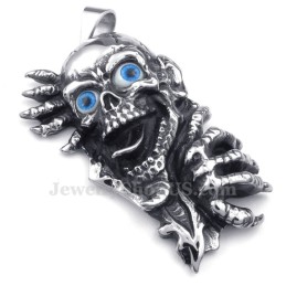 Collana Con Ciondolo A Forma Di Teschio Con Occhi Blu In Titanio (Catena Gratuita)