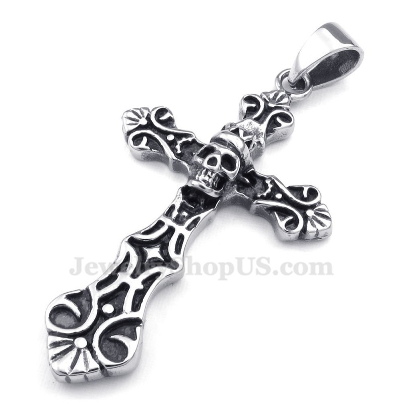 Collana Con Ciondolo A Croce In Titanio Con Teschio (Catena Gratuita) Collana Con Ciondolo A Croce In Titanio Con Teschio (Catena Gratuita)