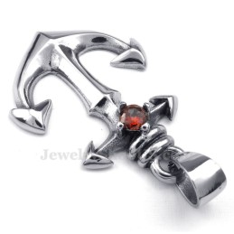 Collana Con Ciondolo In Titanio E Zircone Rosso Con Ancore (Catena Libera)
