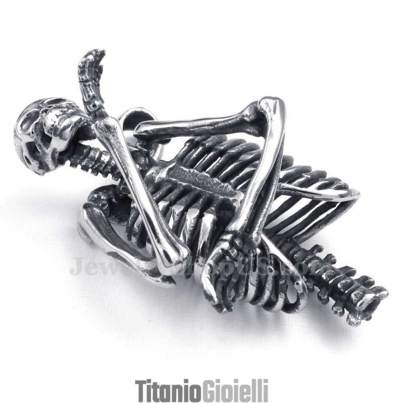 Collana Con Ciondolo A Forma Di Teschio In Titanio (Catena Gratuita)