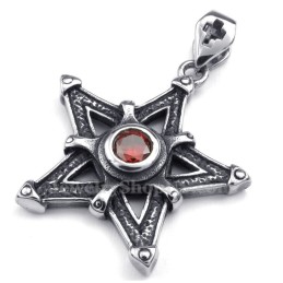 Collana Con Ciondolo A Forma Di Stella In Titanio E Zircone Rosso (Catena Libera)