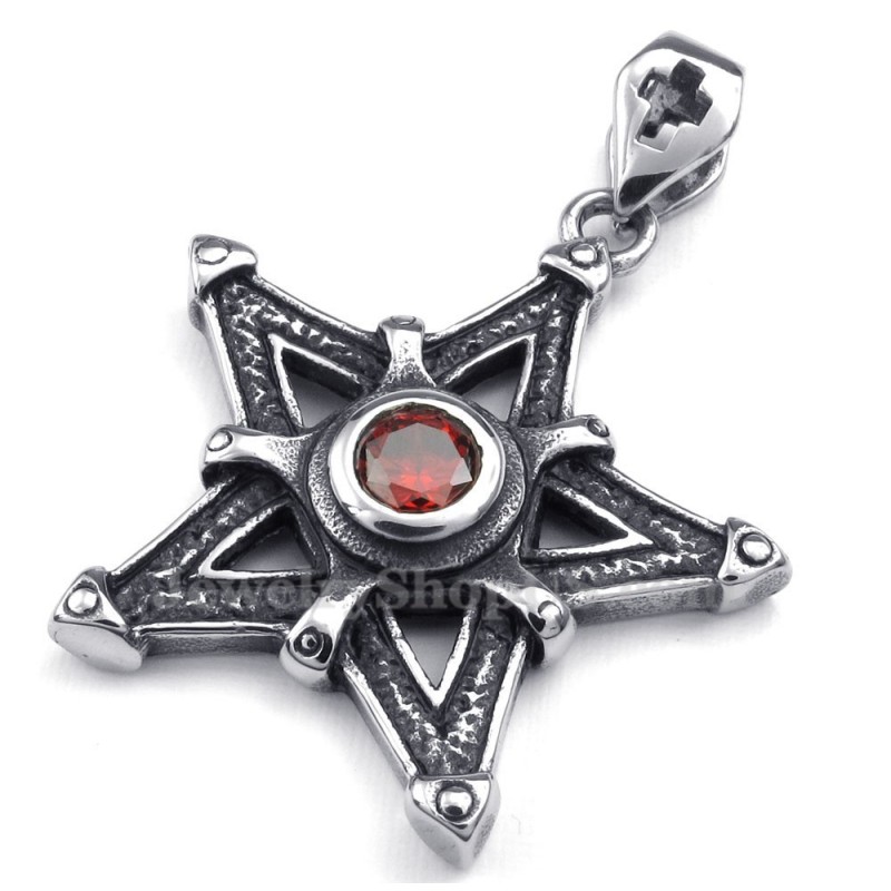 Collana Con Ciondolo A Forma Di Stella In Titanio E Zircone Rosso (Catena Libera) Collana Con Ciondolo A Forma Di Stella In Titanio E Zircone Rosso (Catena Libera)