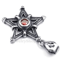 Collana Con Ciondolo A Forma Di Stella In Titanio E Zircone Rosso (Catena Libera)