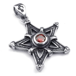 Collana Con Ciondolo A Forma Di Stella In Titanio E Zircone Rosso (Catena Libera)