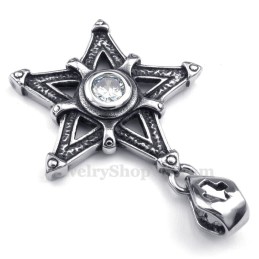 Collana Con Ciondolo A Forma Di Stella In Titanio E Zircone Bianco (Catena Libera)
