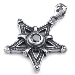 Collana Con Ciondolo A Forma Di Stella In Titanio E Zircone Nero (Catena Libera)